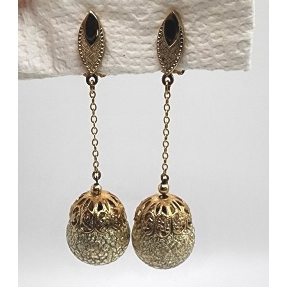 Lewis Segal California Signed Designer Vintage Gold Tone Dangle Drop Earrings - Picture 9 of 15